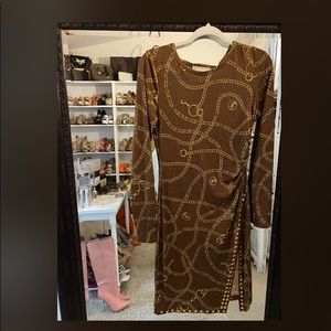 Brown chain sexy classy Michael Kors slit dress